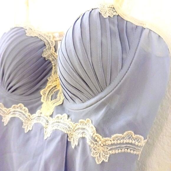 California Dynasty Babydoll Lingerie Set M Scalloped POWDER BLUE Padded Push-up - Picture 11 of 16